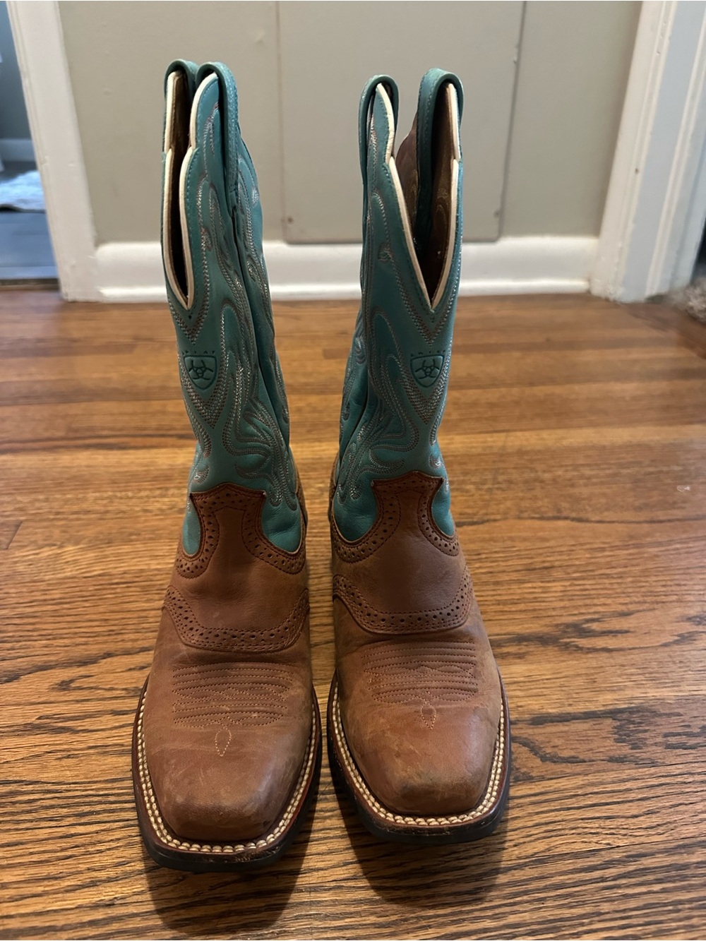 Ariat Turquoise and Tan Leather Western Boots (Worn once!) - Picture 2 of 5